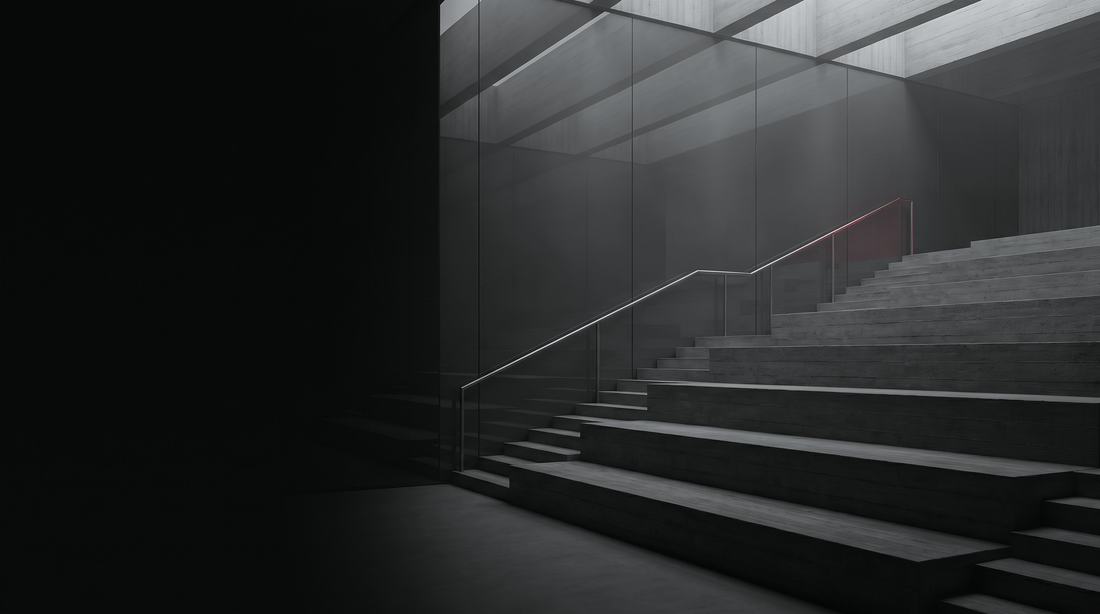 Gradas de hormigón ascendiendo hacia la luz, imagen abstracta de formación.
